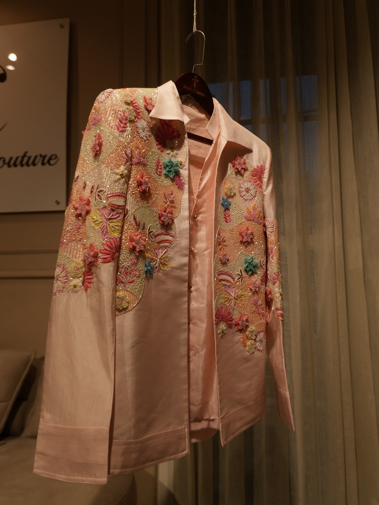 Rose pink embroidered indo western
