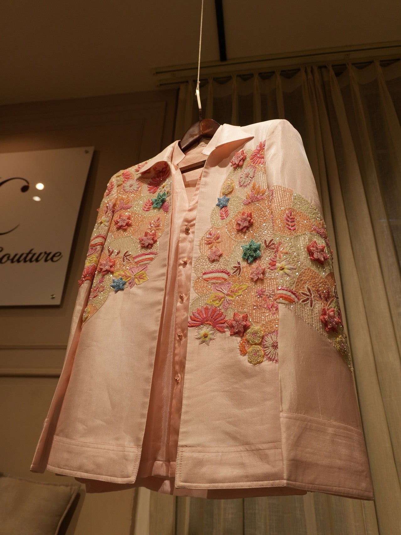 Rose pink embroidered indo western