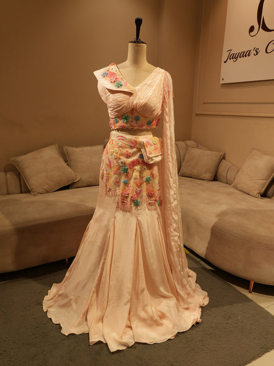 Rose pink embroidered lehenga set