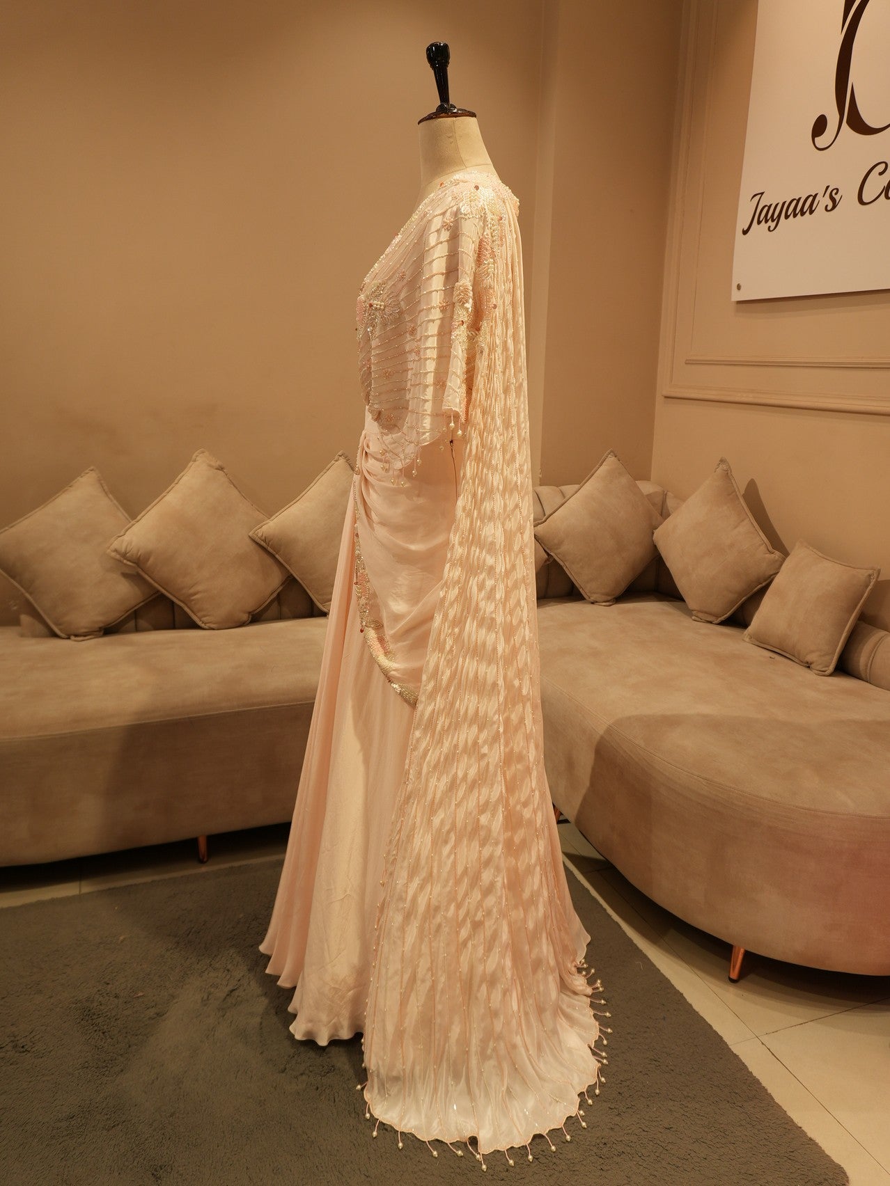 Pastel peach drape lehenga set
