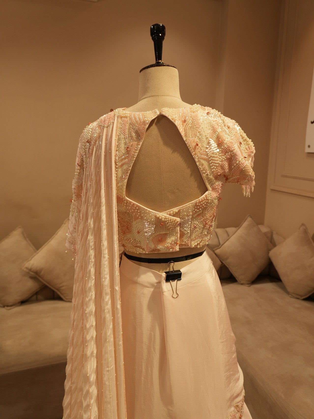 Pastel peach drape lehenga set