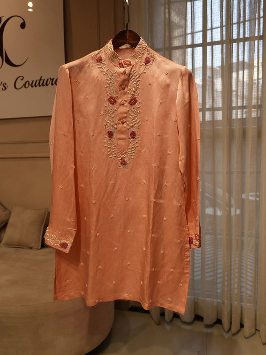 Peach rose gold mens kurta with dhoti