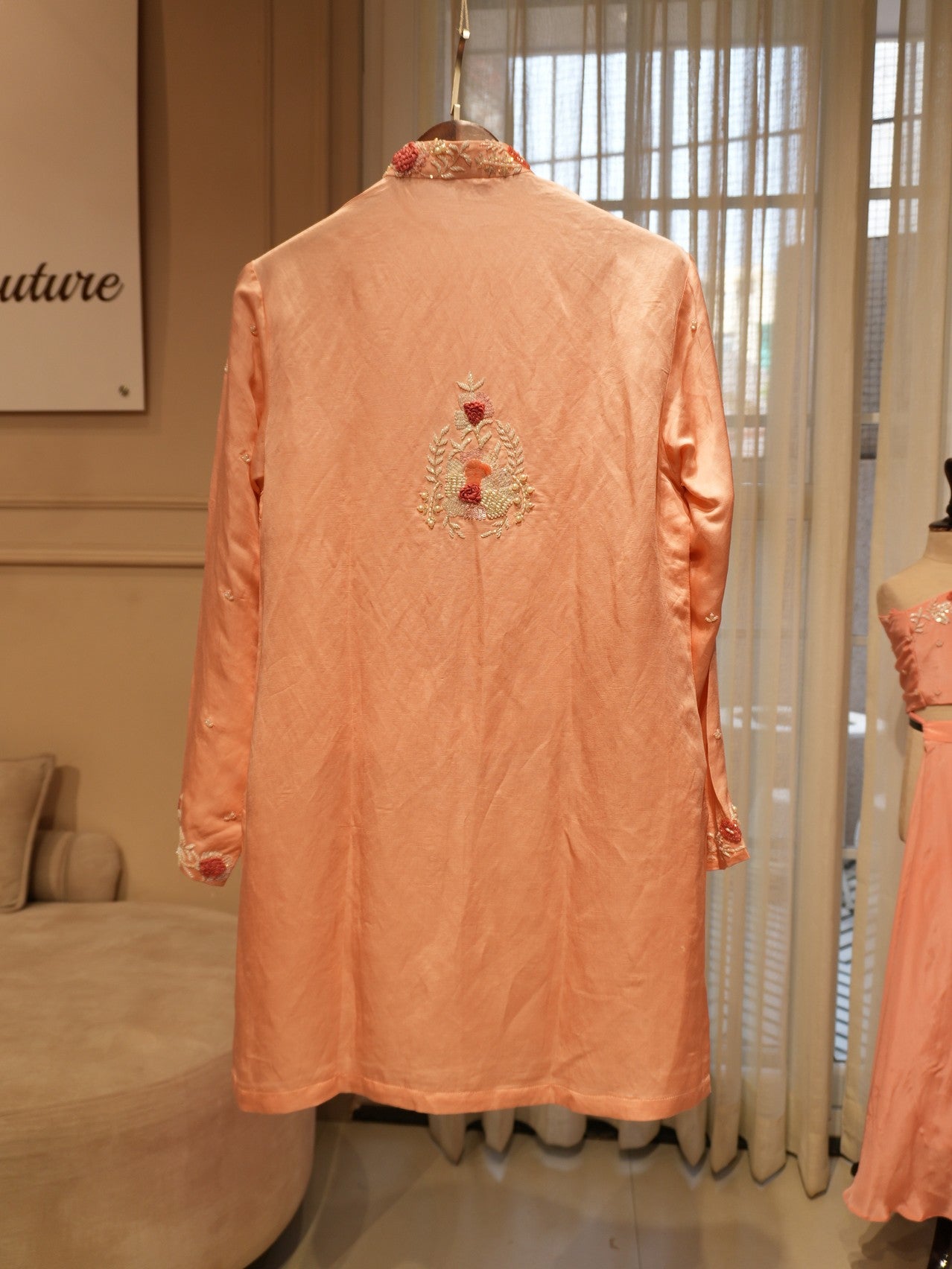 Peach rose gold mens kurta with dhoti