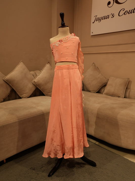 Peach rose gold kids crop top plazo