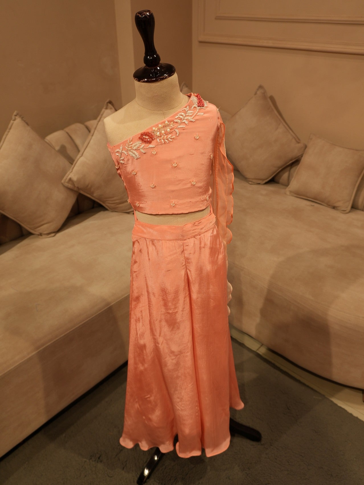 Peach rose gold kids crop top plazo