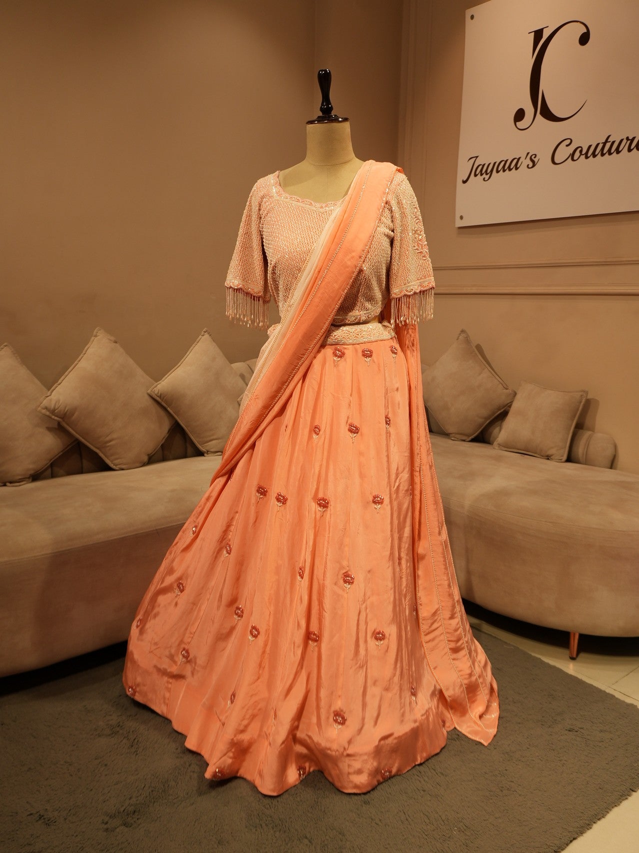 Peach rose gold lehenga set