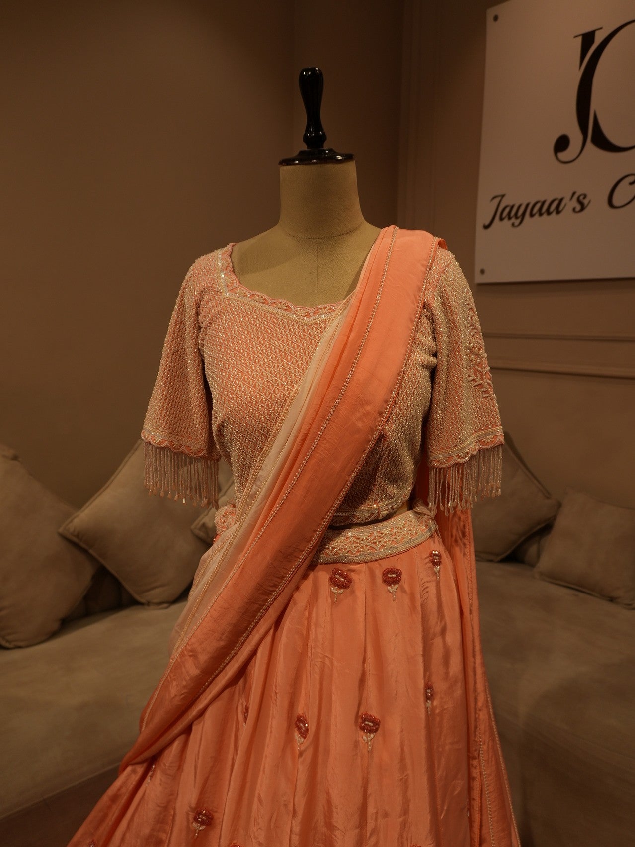 Peach rose gold lehenga set