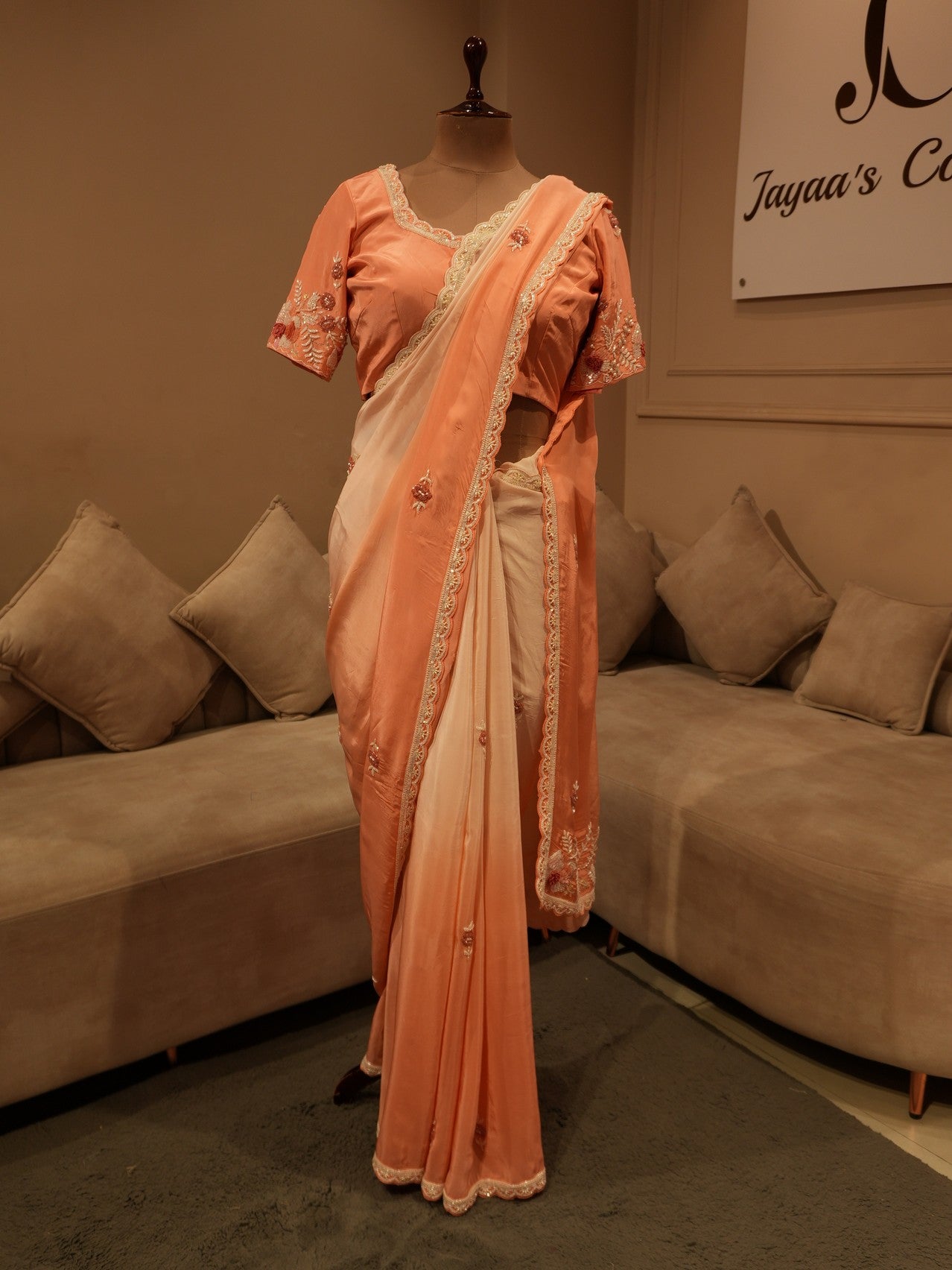 Peach rose gold saree