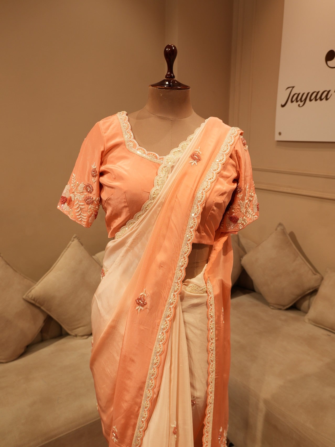 Peach rose gold saree