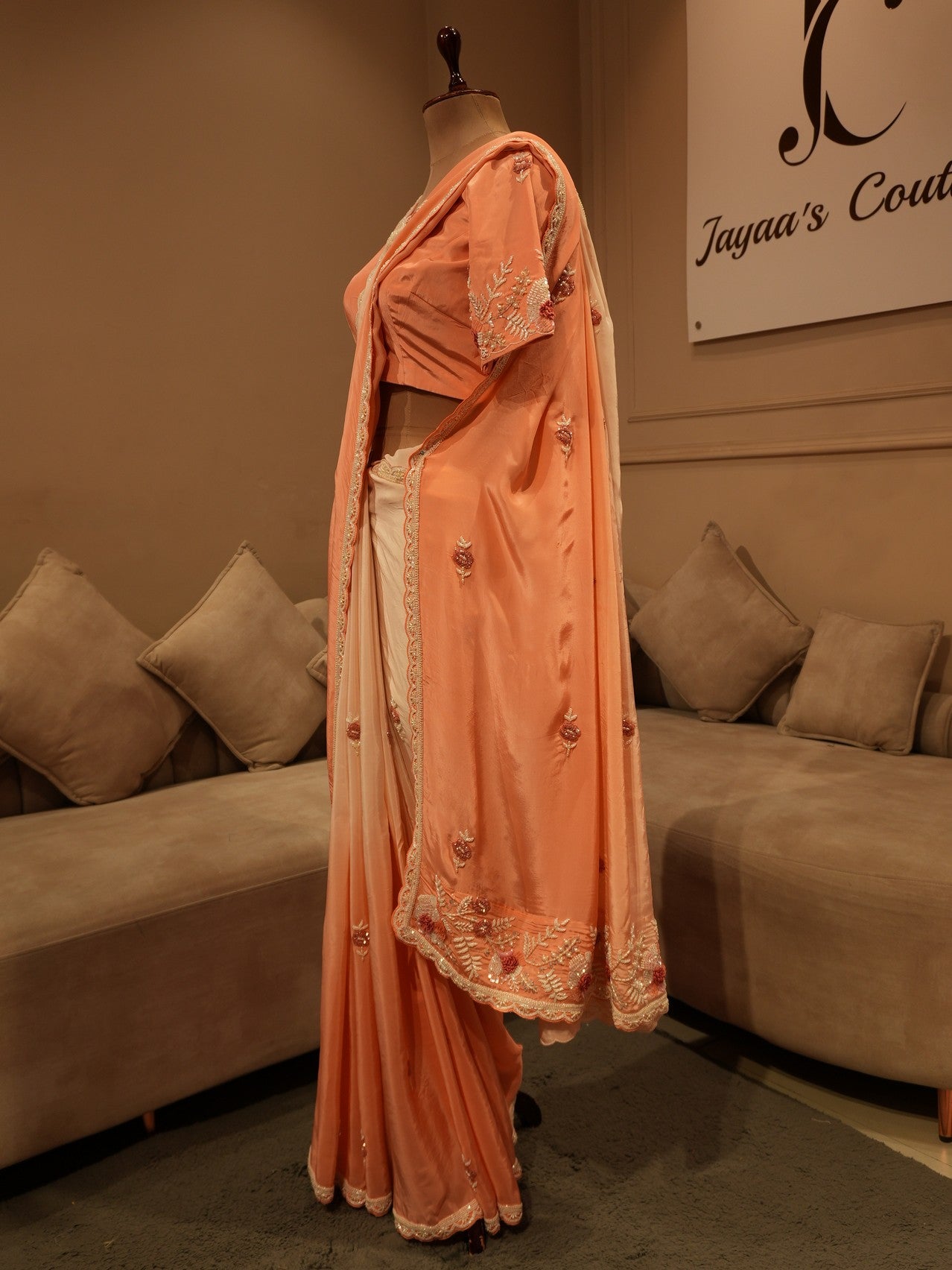 Peach rose gold saree