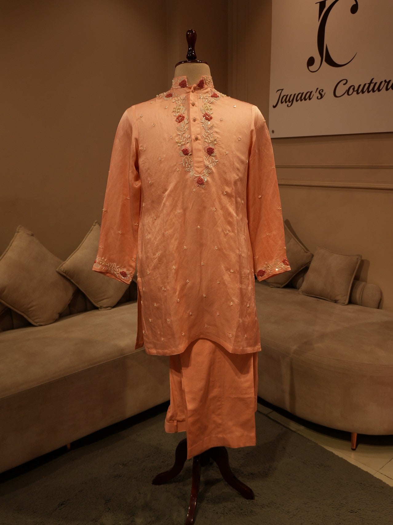 Peach rose gold mens kurta pants