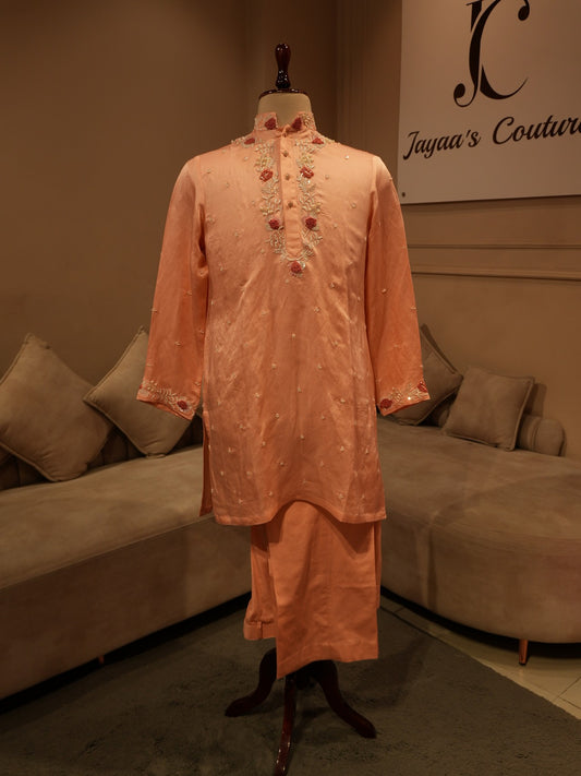 Peach rose gold mens kurta pants