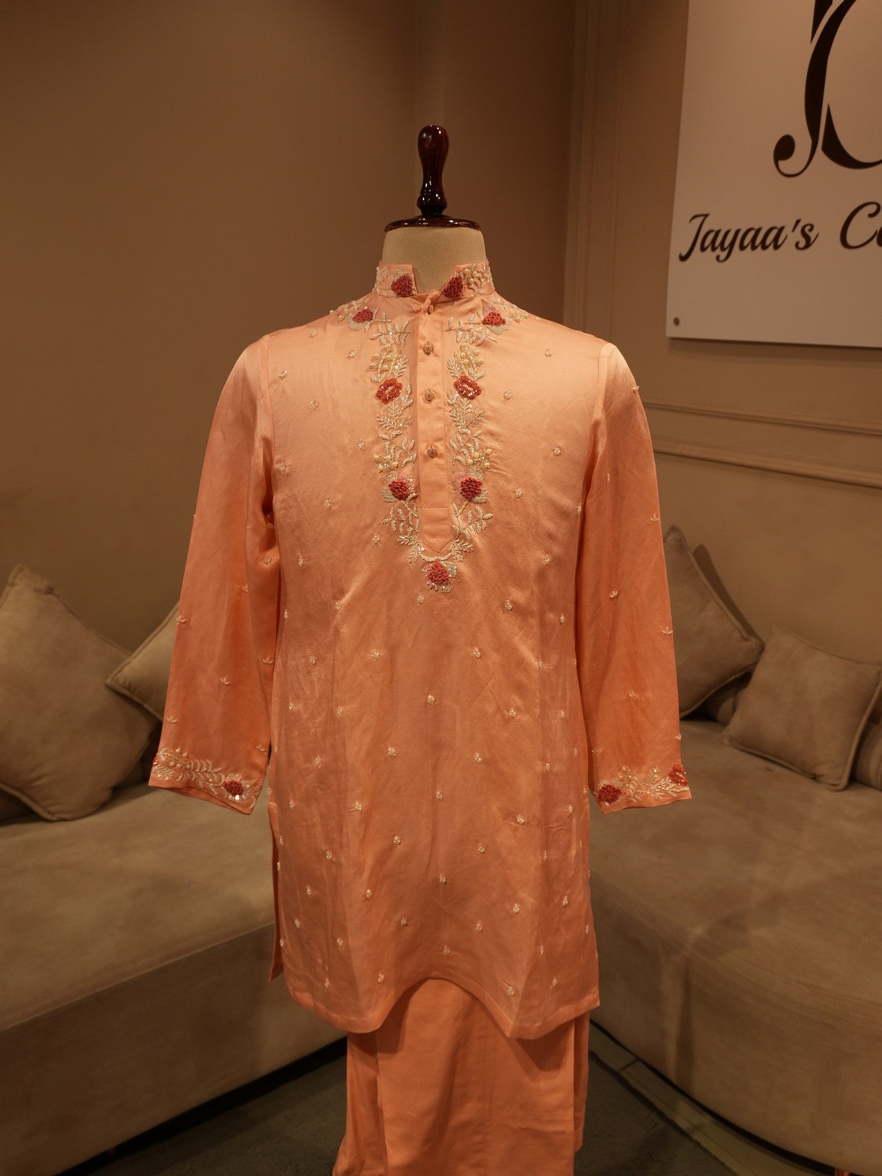 Peach rose gold mens kurta pants
