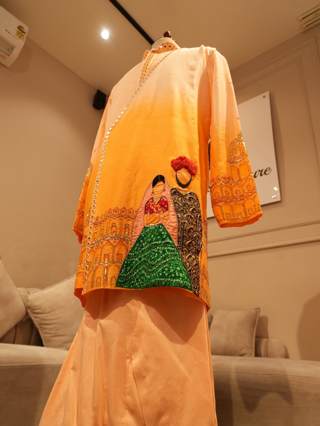 Rust orange handpainted mens kurta