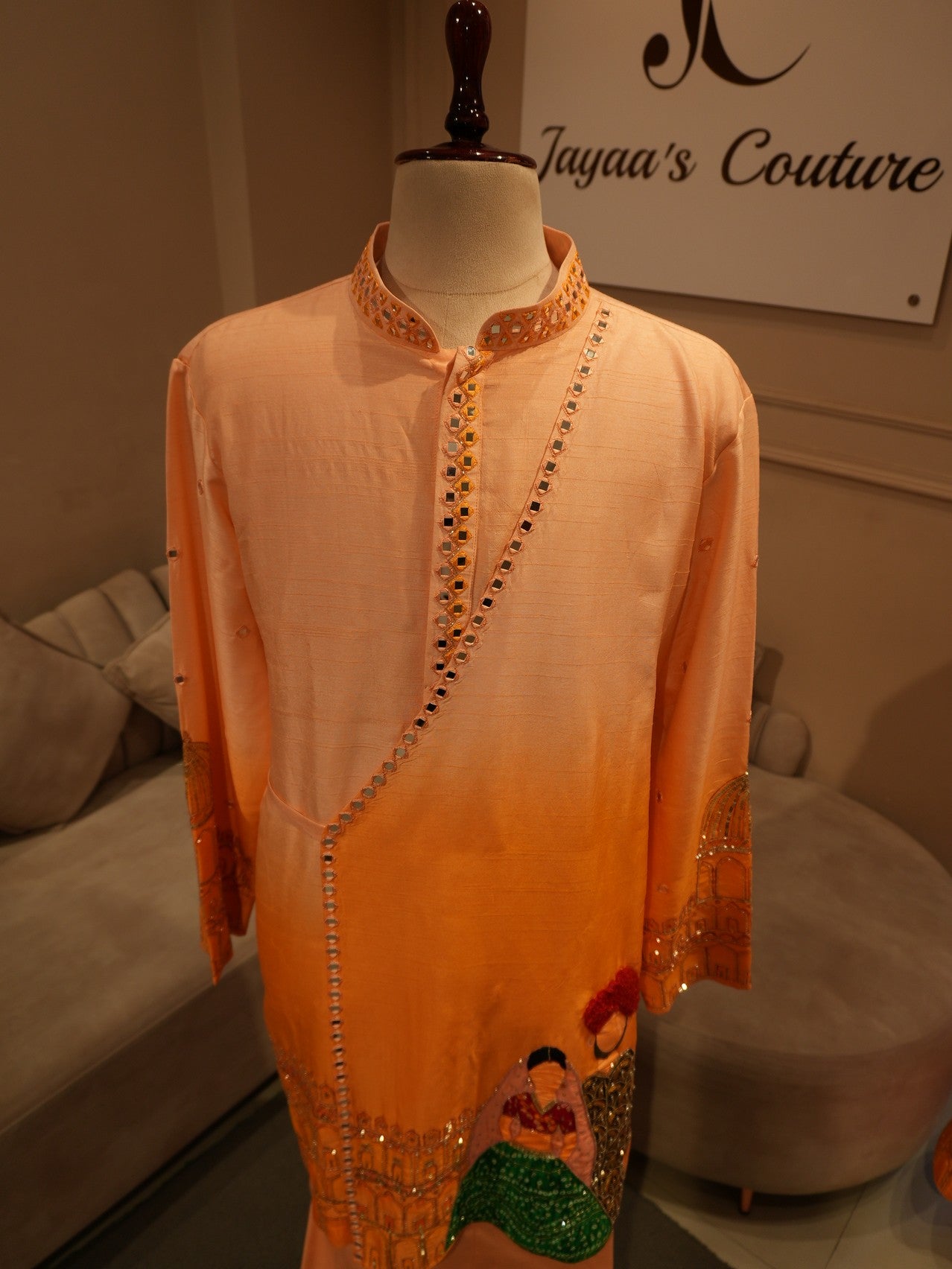 Rust orange handpainted mens kurta