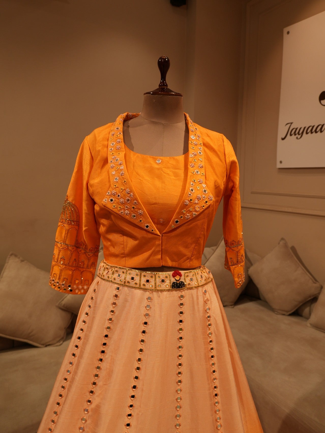 Rust orange hand painted lehenga set