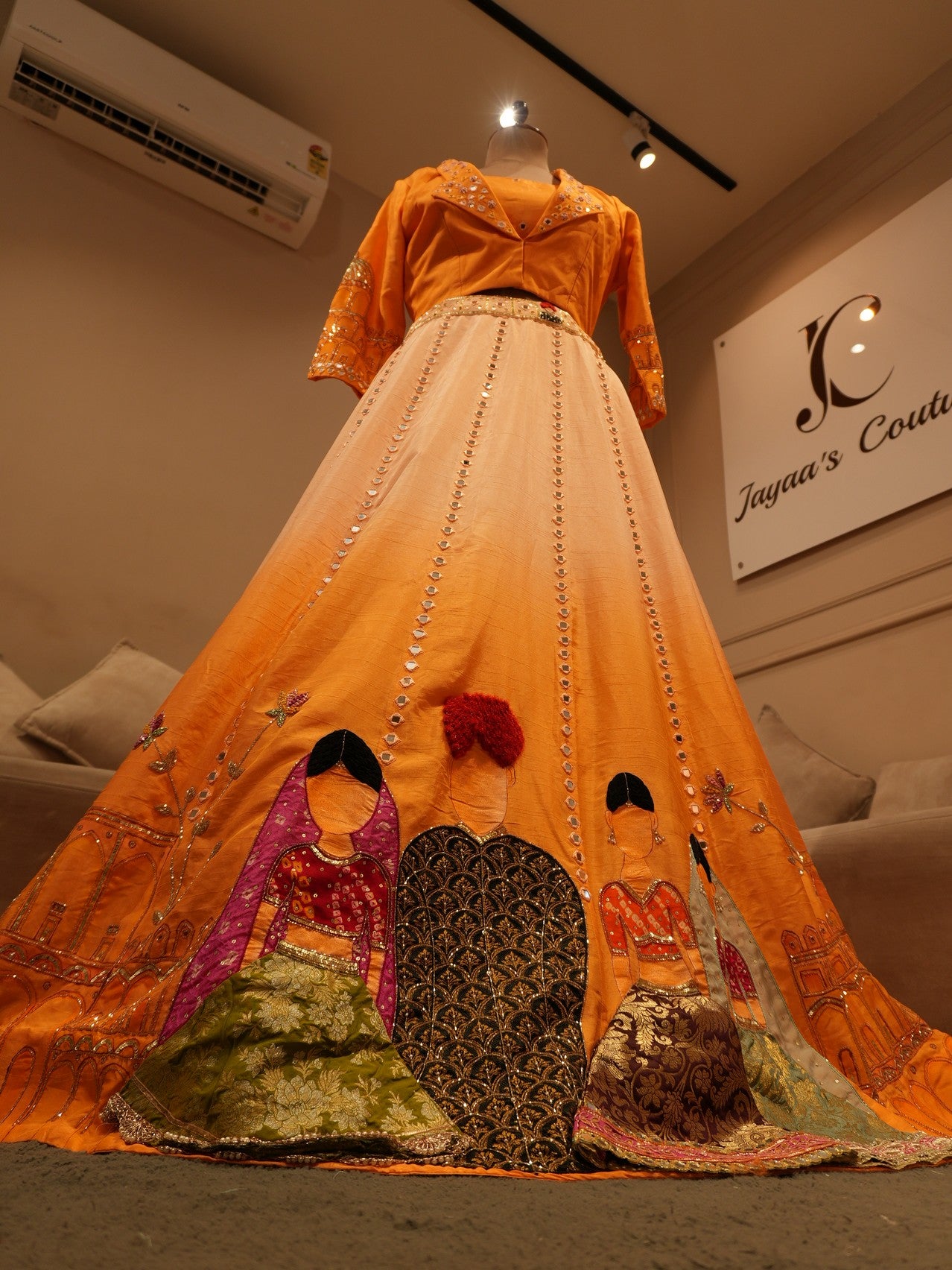 Rust orange hand painted lehenga set