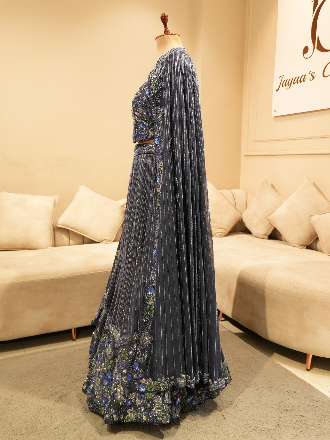 Navy blue embroidered lehenga set