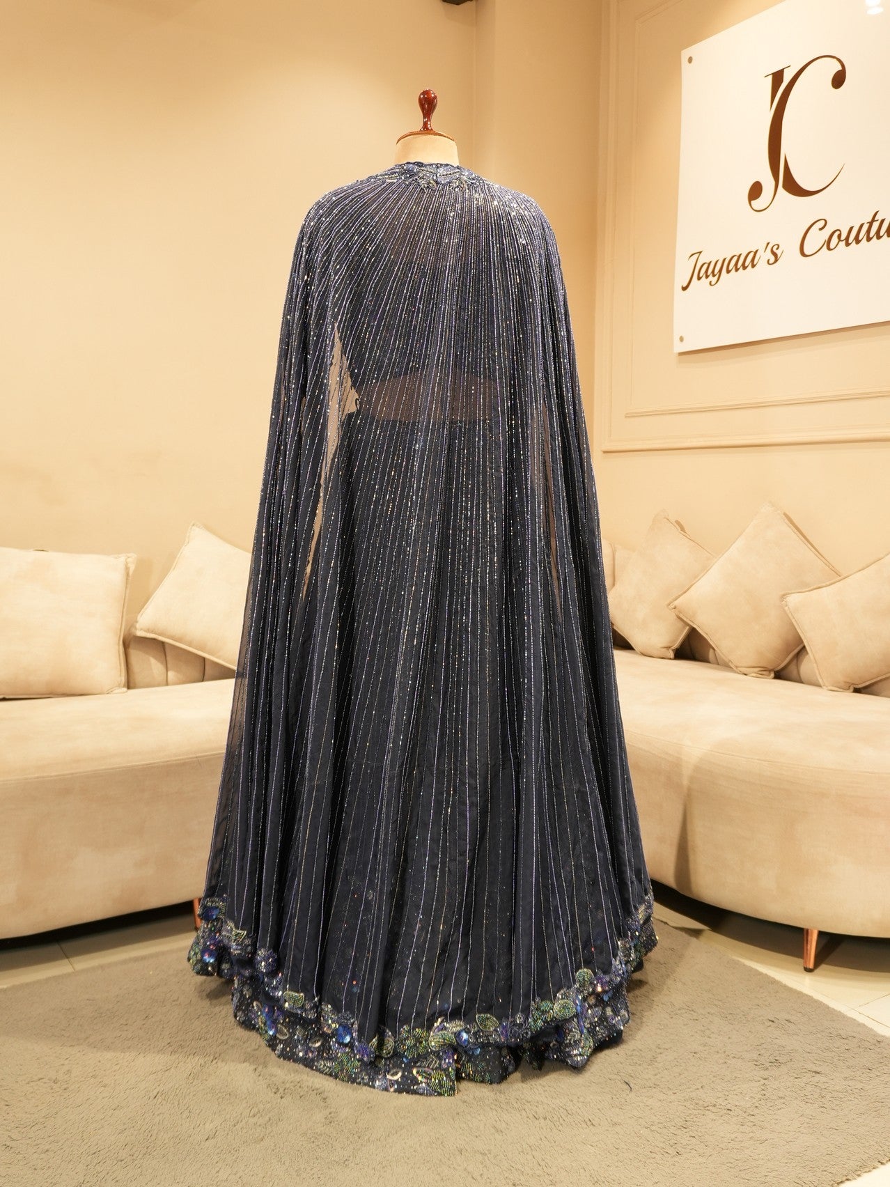 Navy blue embroidered lehenga set