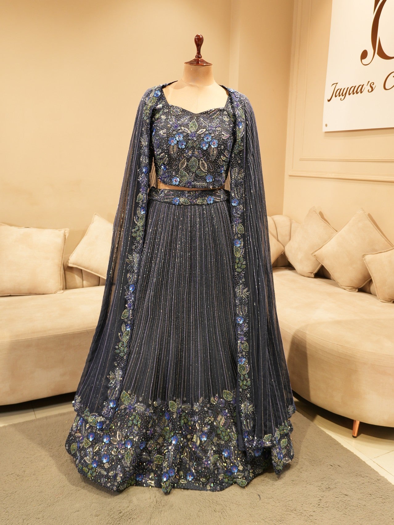 Navy blue embroidered lehenga set