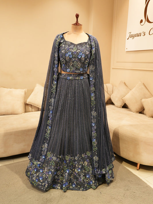 Navy blue embroidered lehenga set