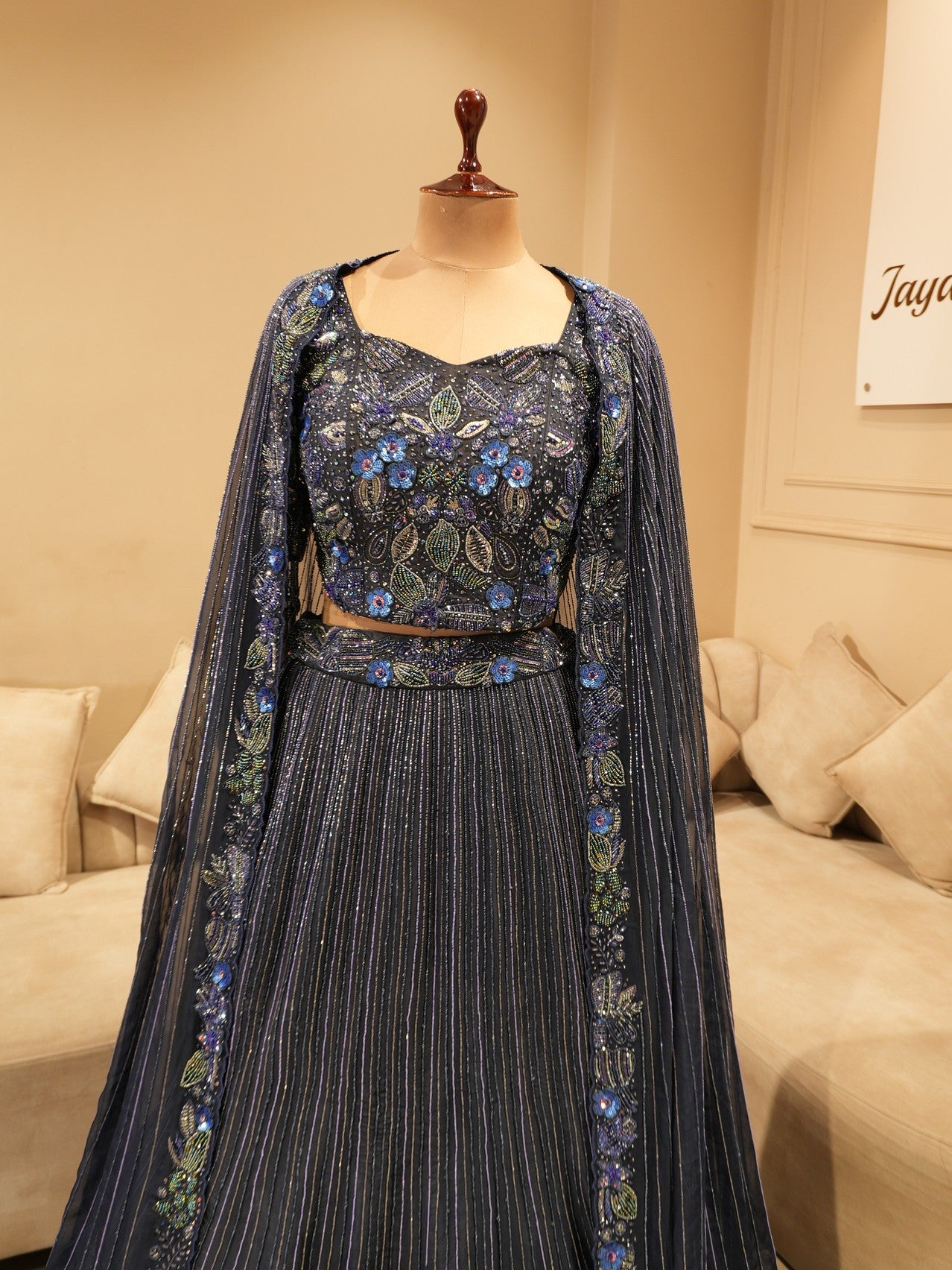Navy blue embroidered lehenga set
