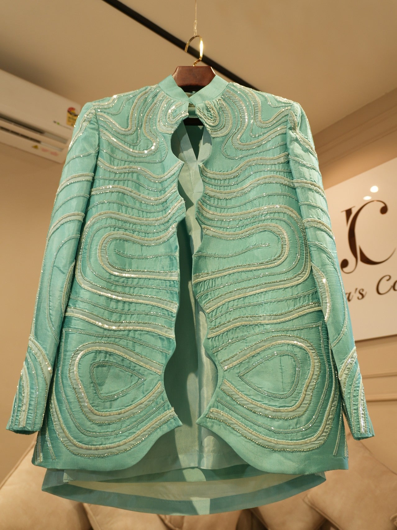 Pastel sea green mens indo western