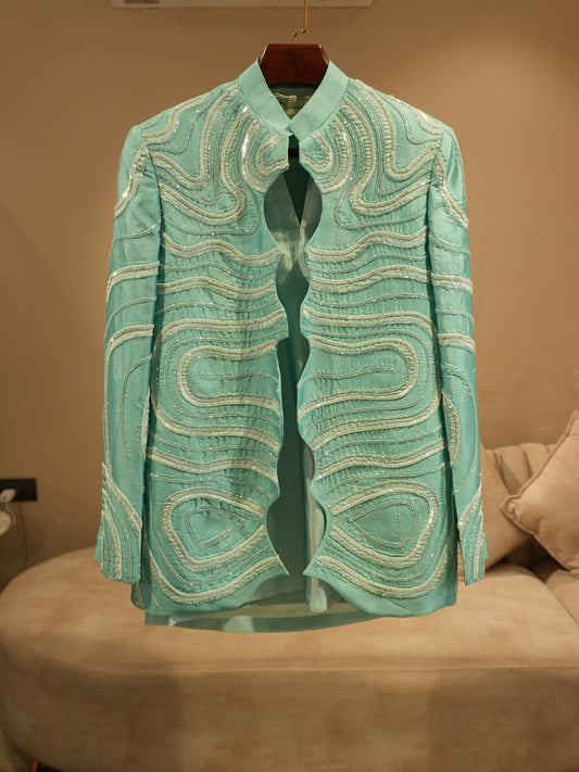 Pastel sea green mens indo western