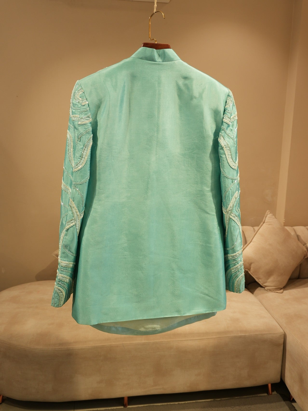 Pastel sea green mens indo western