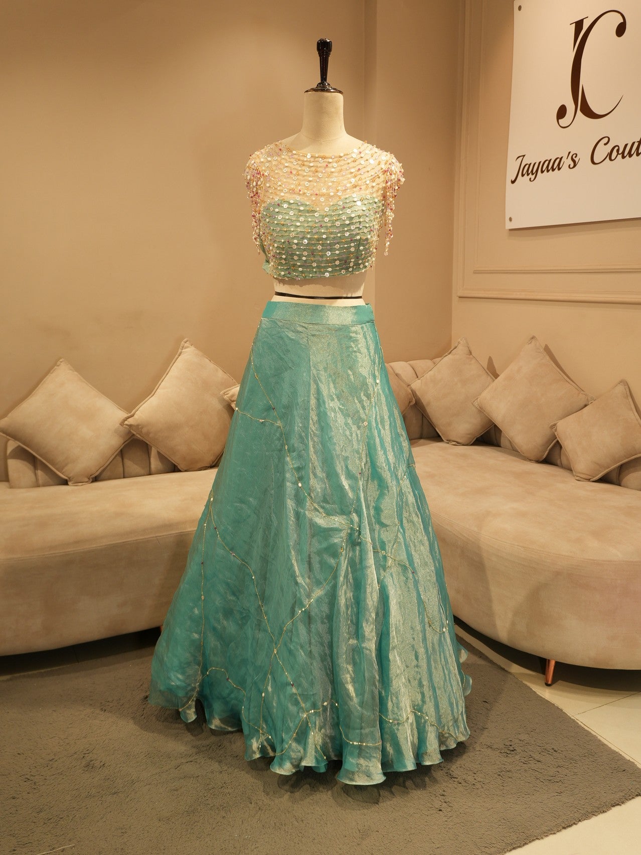 Pastel sea green crop top skirt