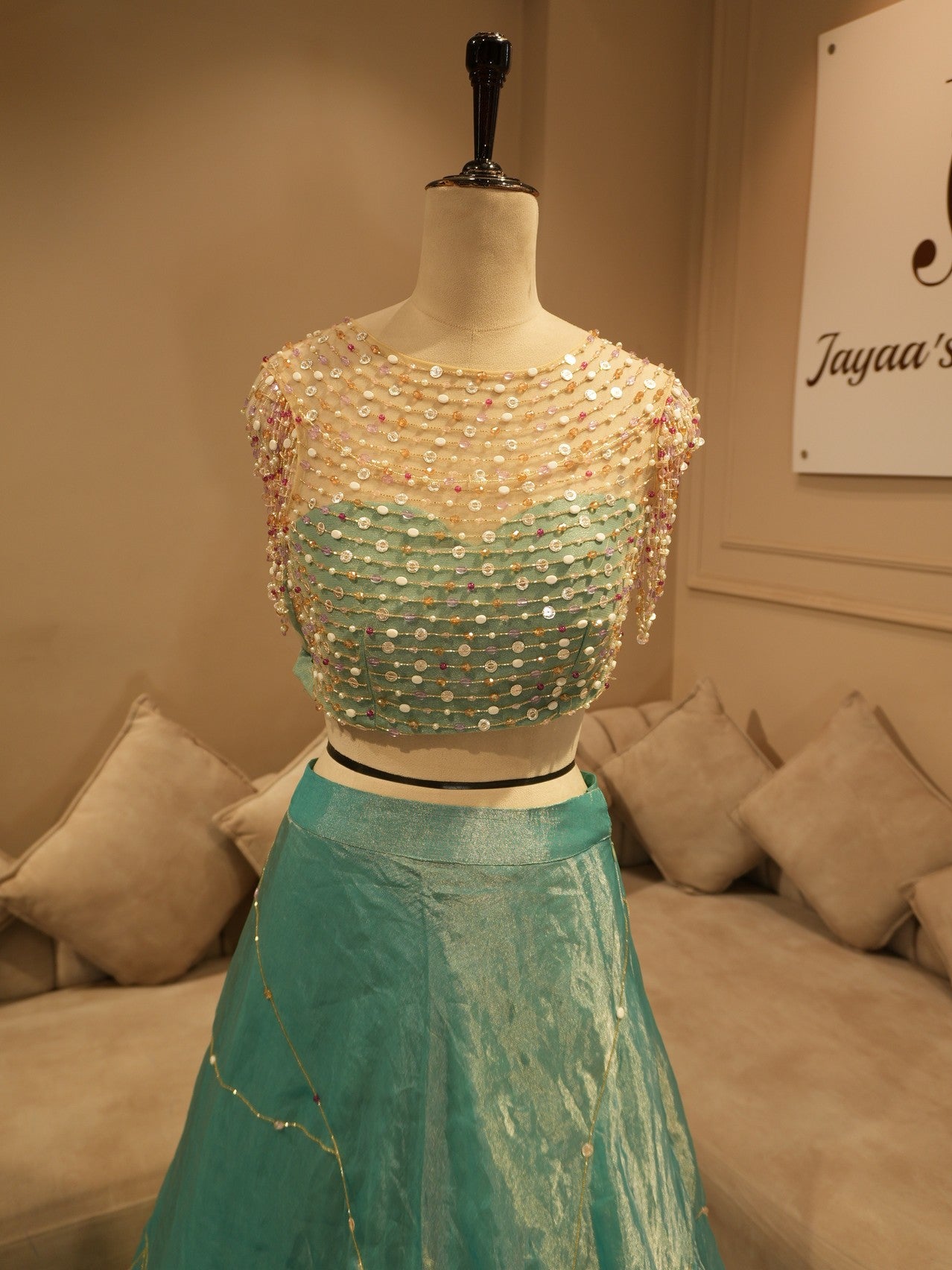 Pastel sea green crop top skirt