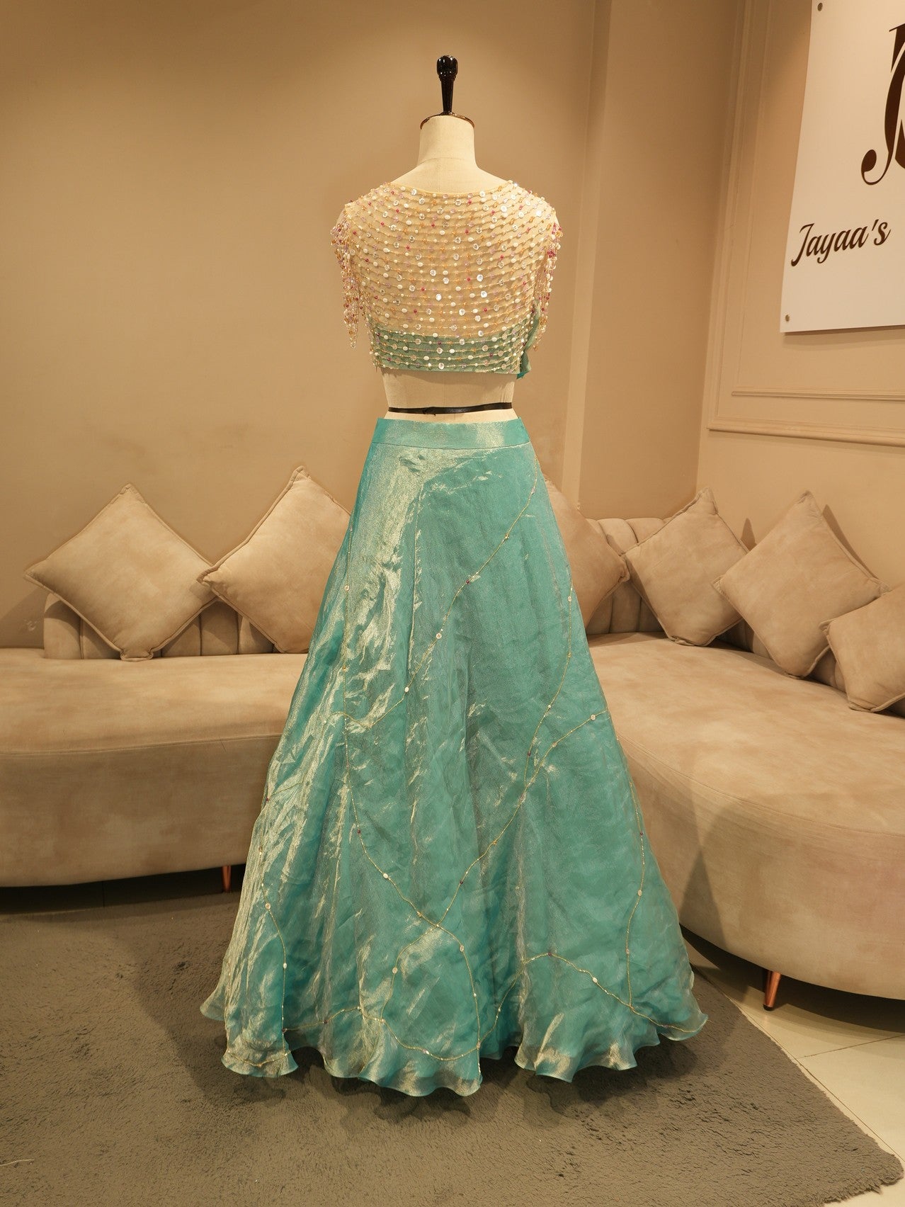Pastel sea green crop top skirt