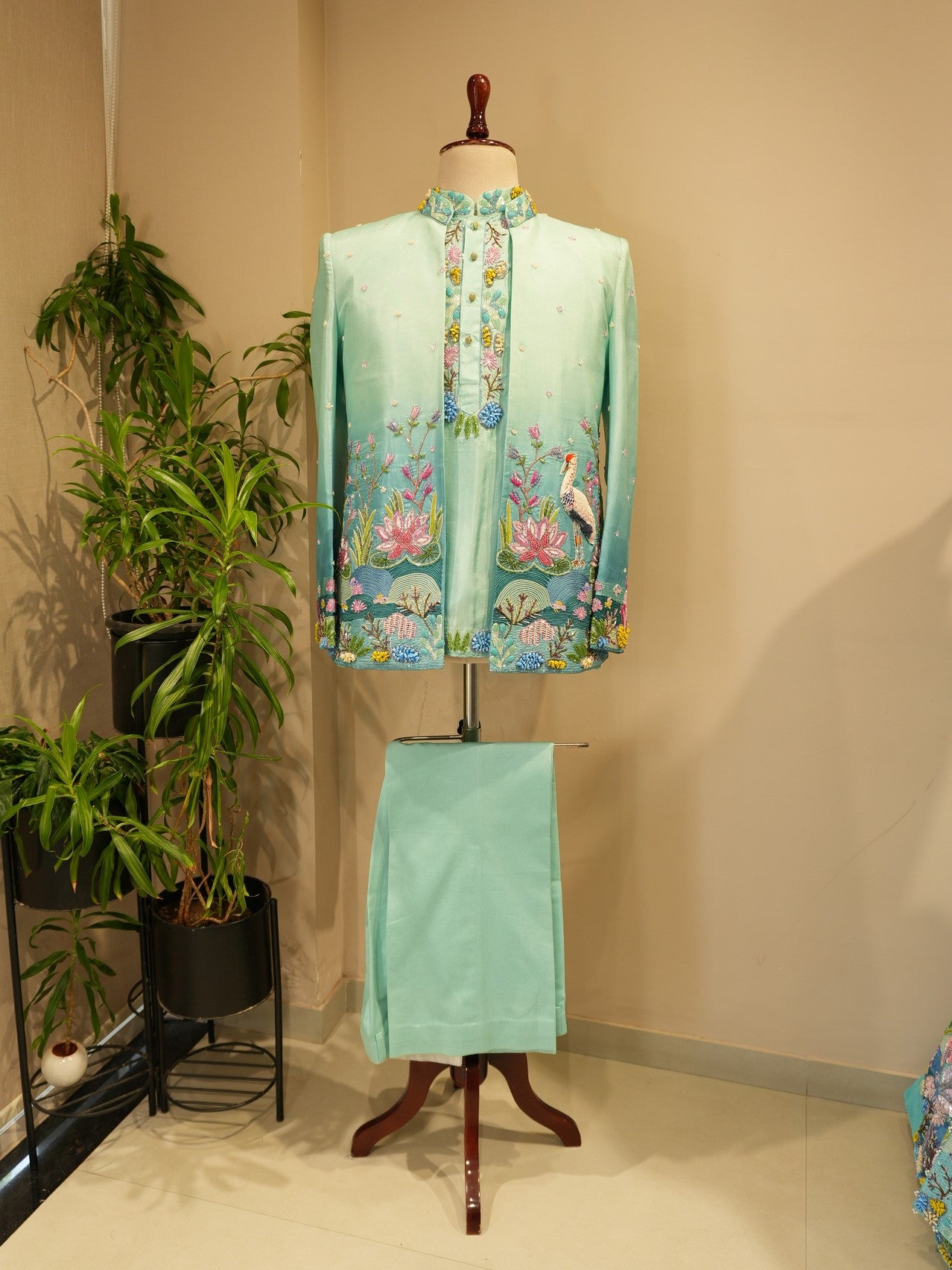 Sea green shaded mens indo western