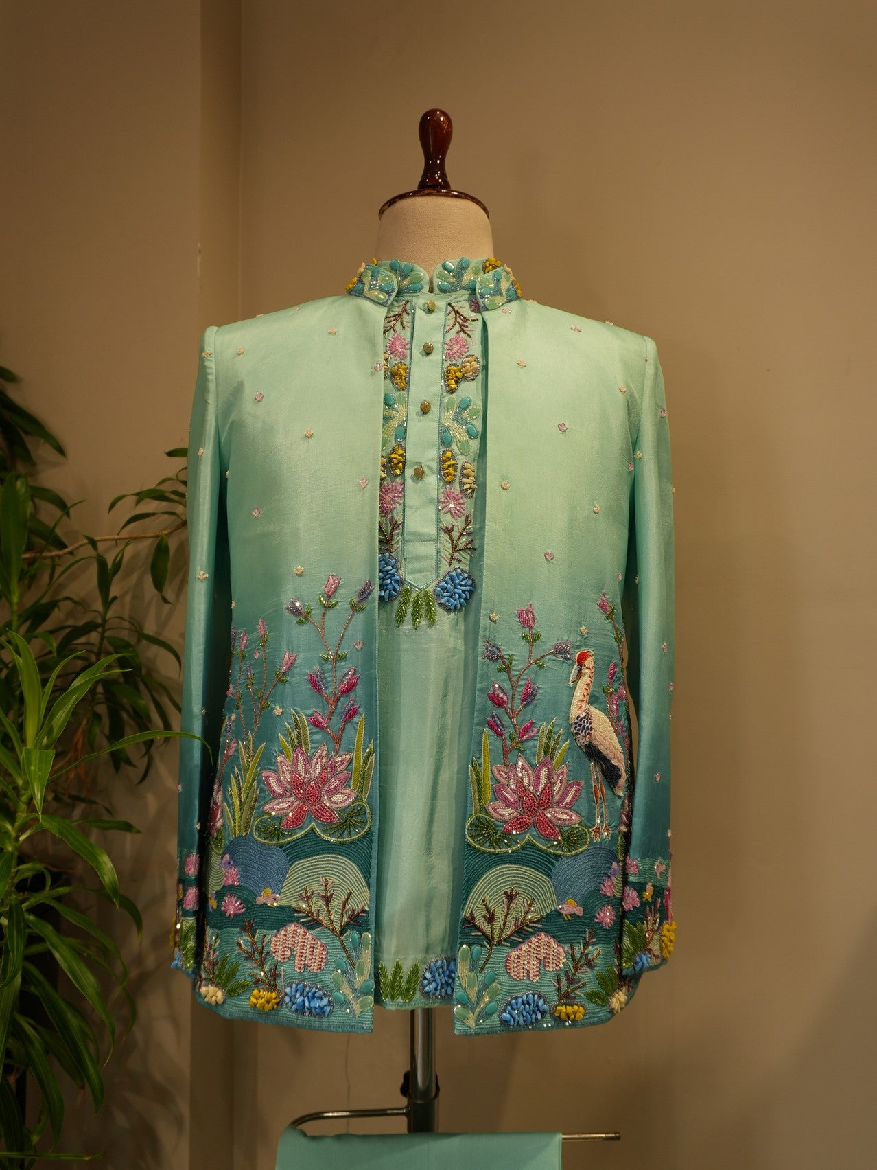 Sea green shaded mens indo western