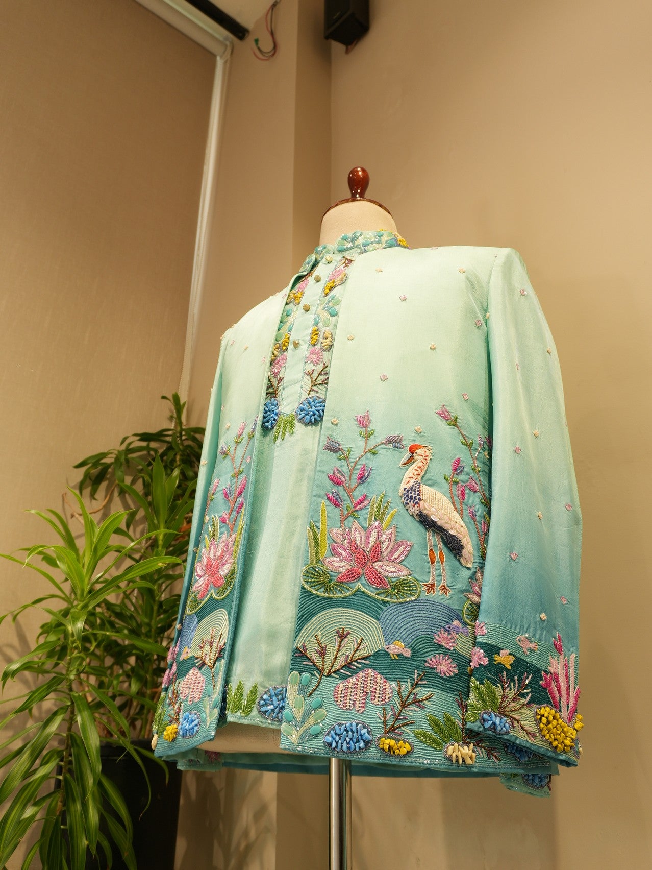Sea green shaded mens indo western
