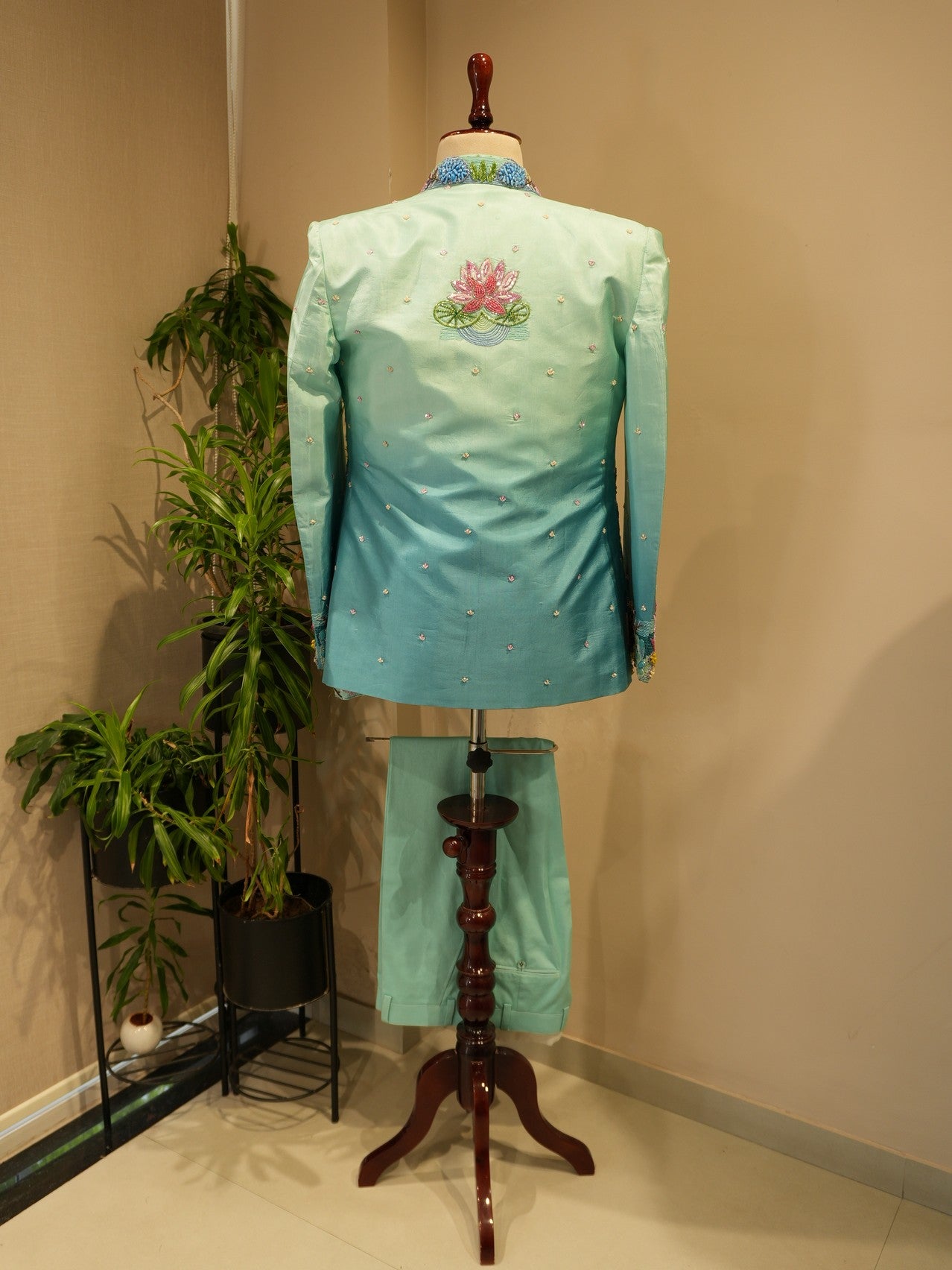 Sea green shaded mens indo western