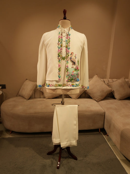 Pearl white mens indo western