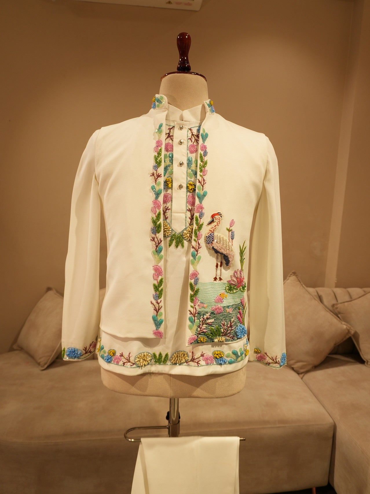 Pearl white mens indo western