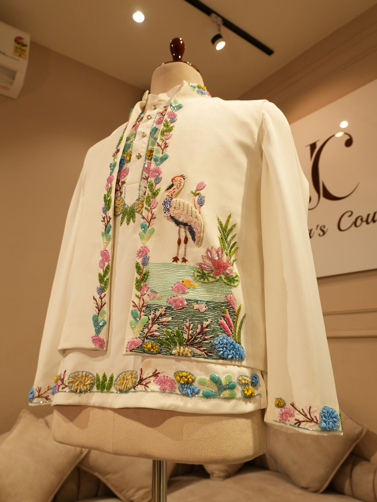 Pearl white mens indo western