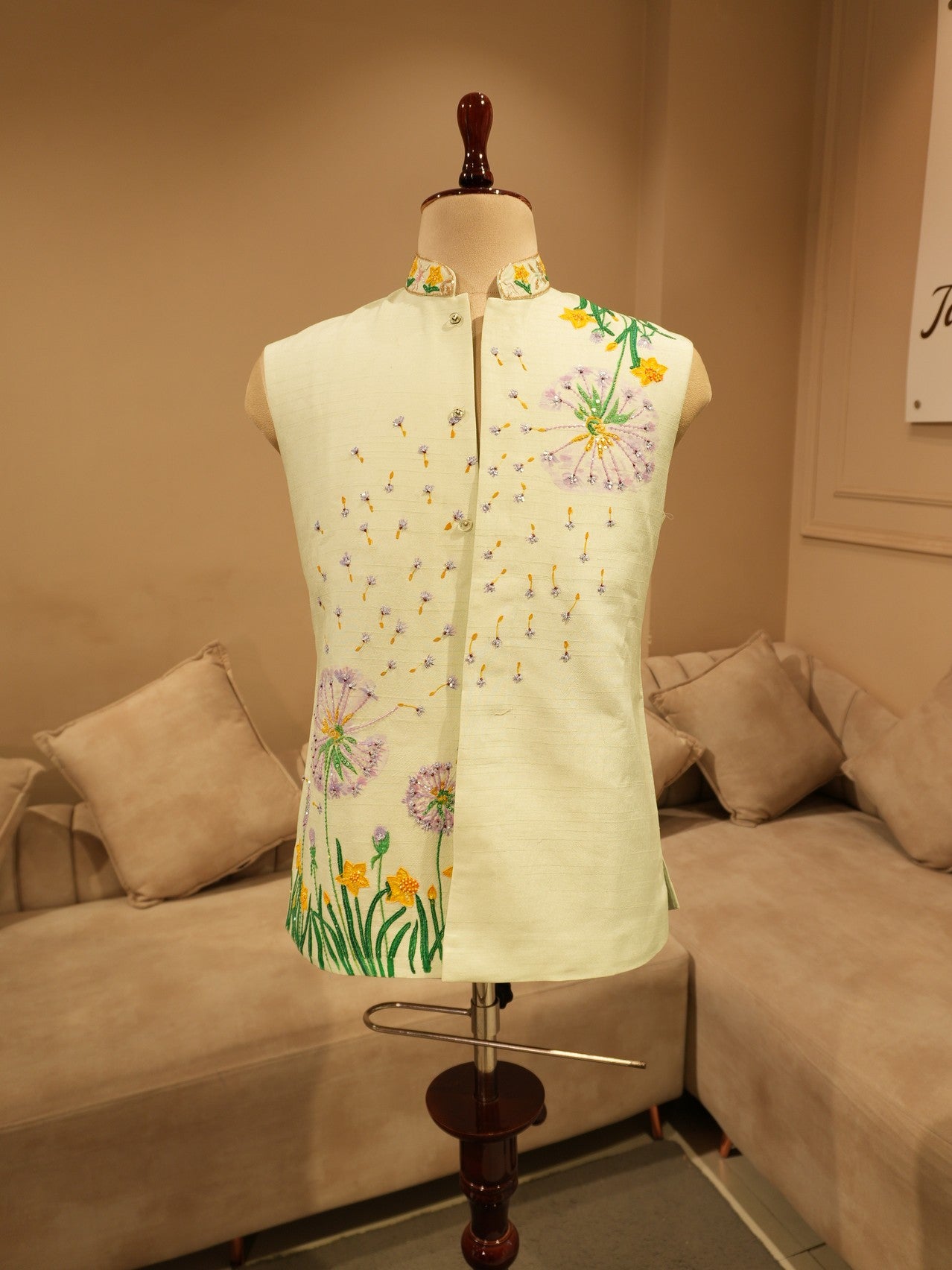 Pastel pista green mens neheru jacket kurta pants