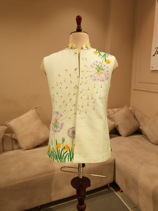 Pastel pista green mens neheru jacket kurta pants
