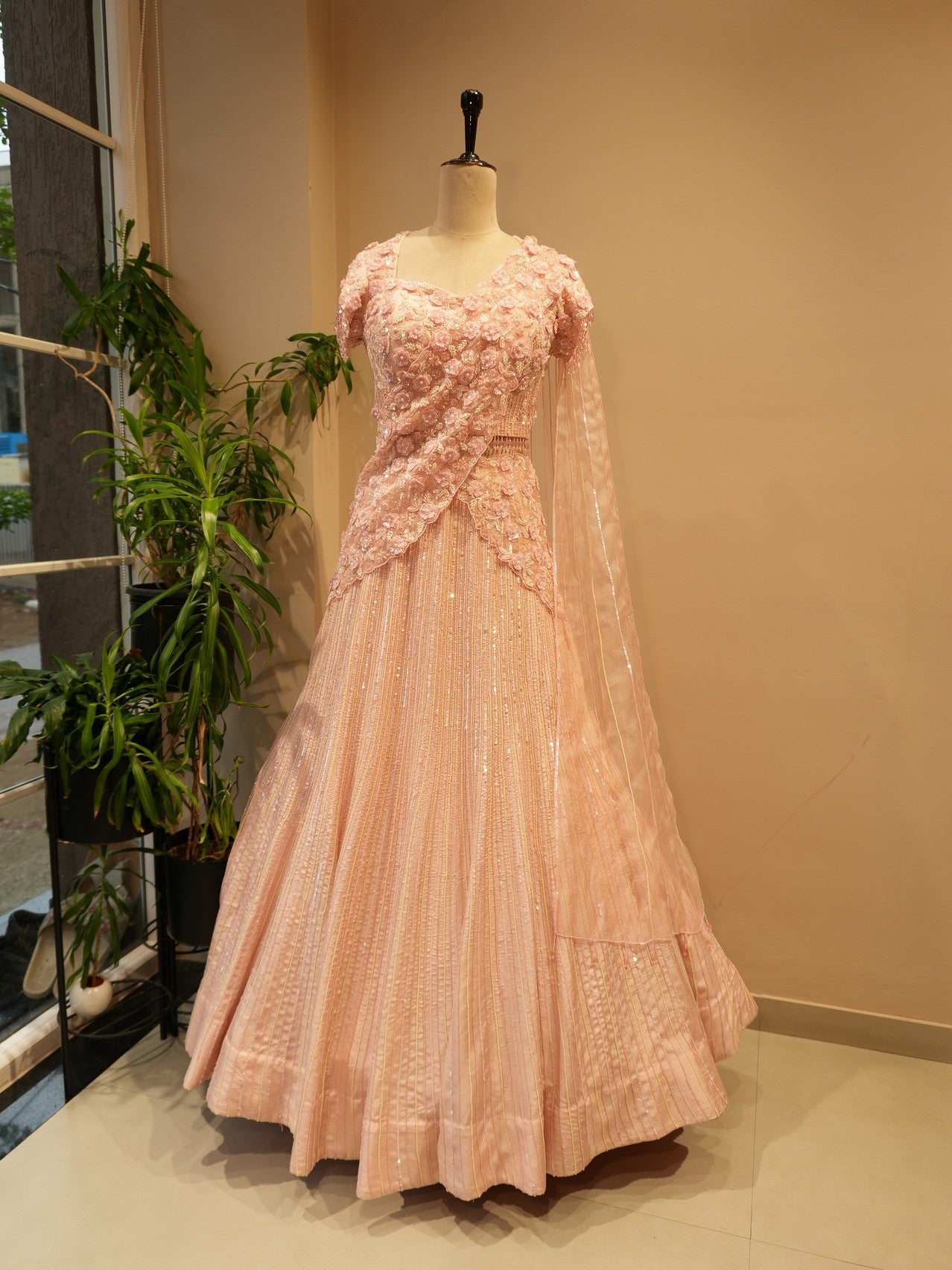 Pastel peach 3d flower lehenga set