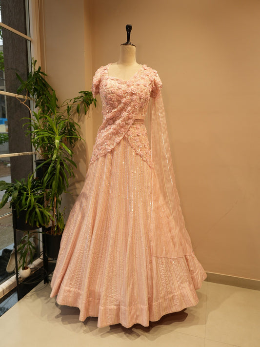 Pastel peach 3d flower lehenga set