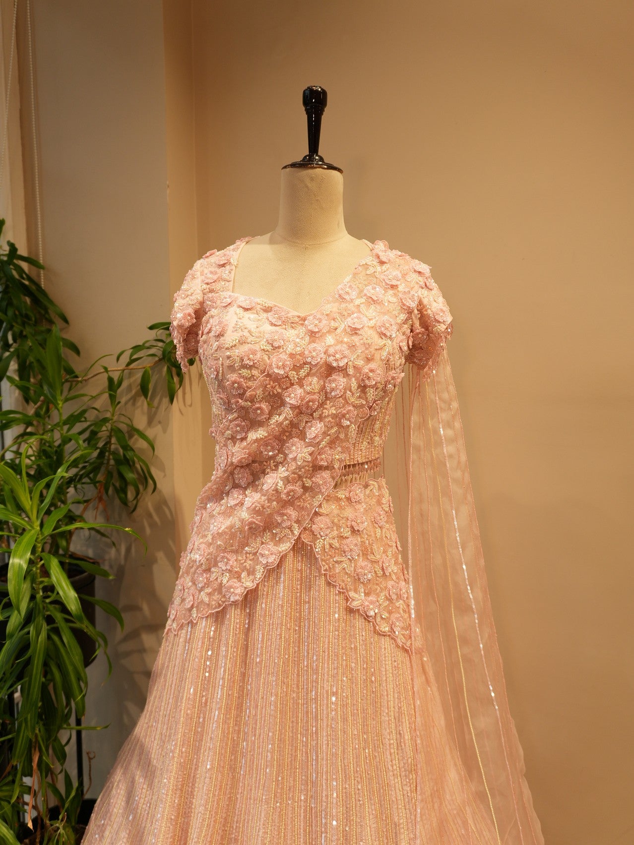 Pastel peach 3d flower lehenga set