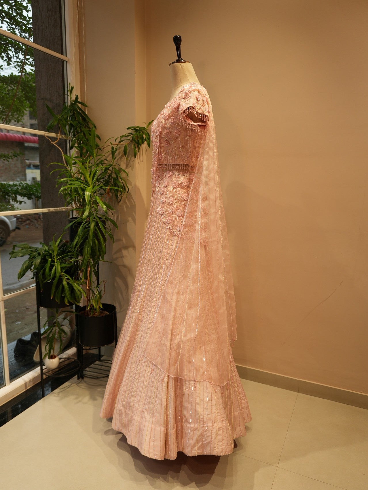 Pastel peach 3d flower lehenga set