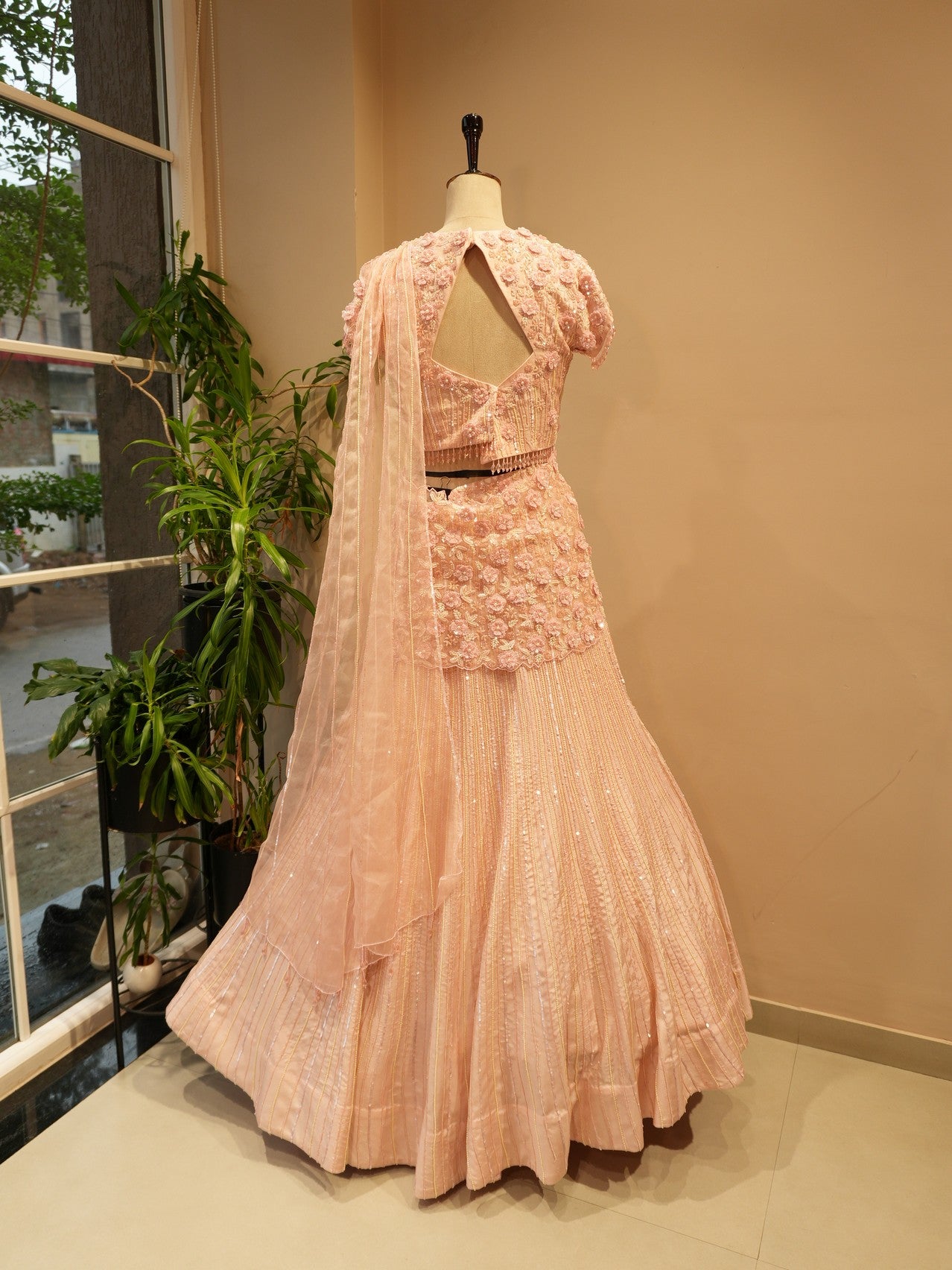 Pastel peach 3d flower lehenga set