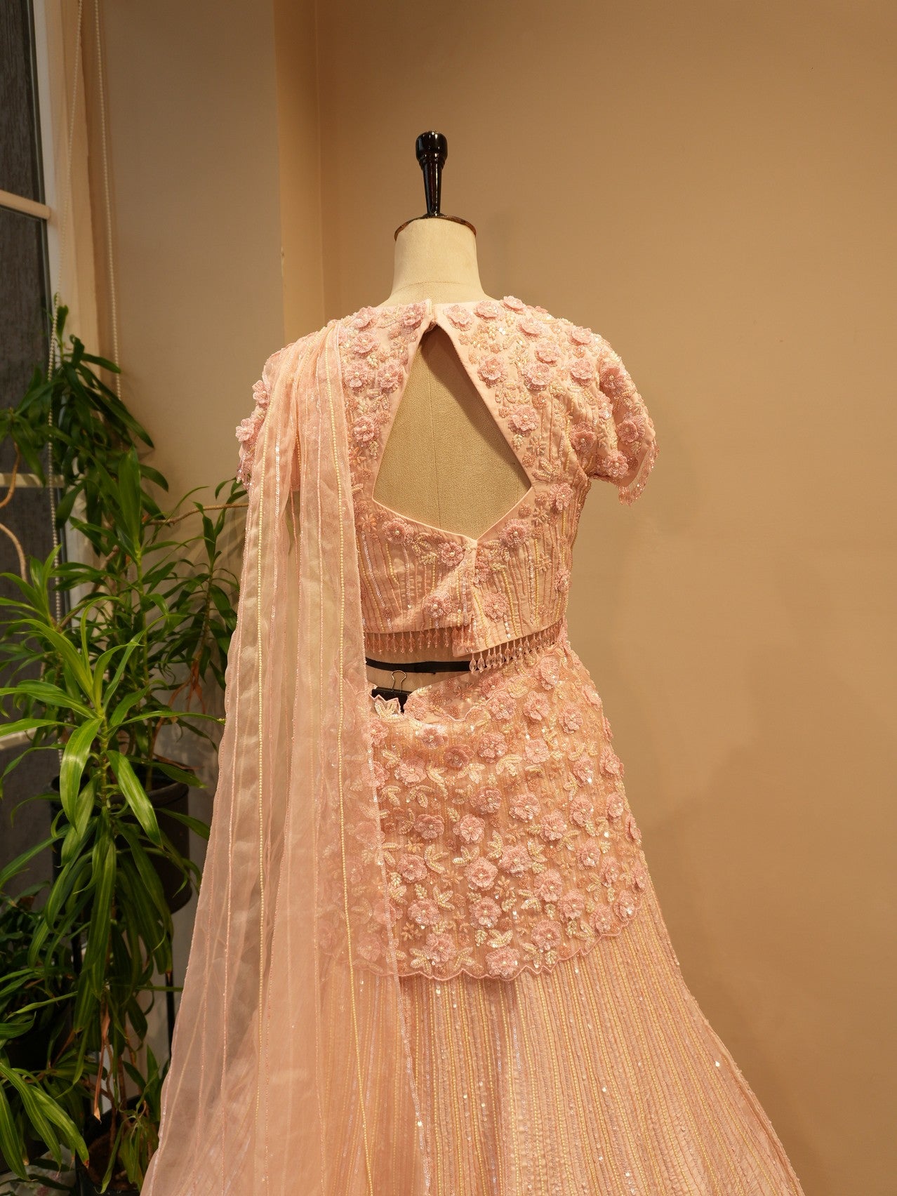 Pastel peach 3d flower lehenga set