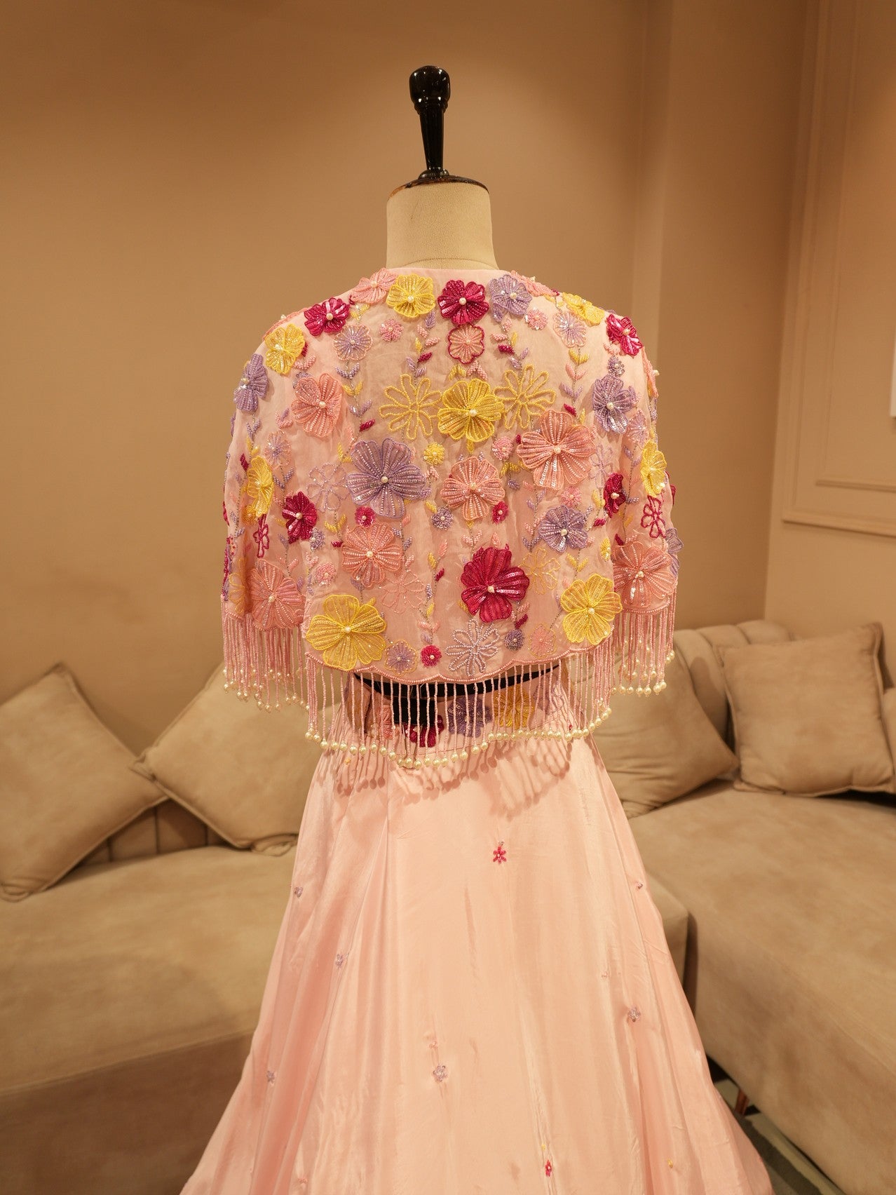 Rose pink cape top skirt set
