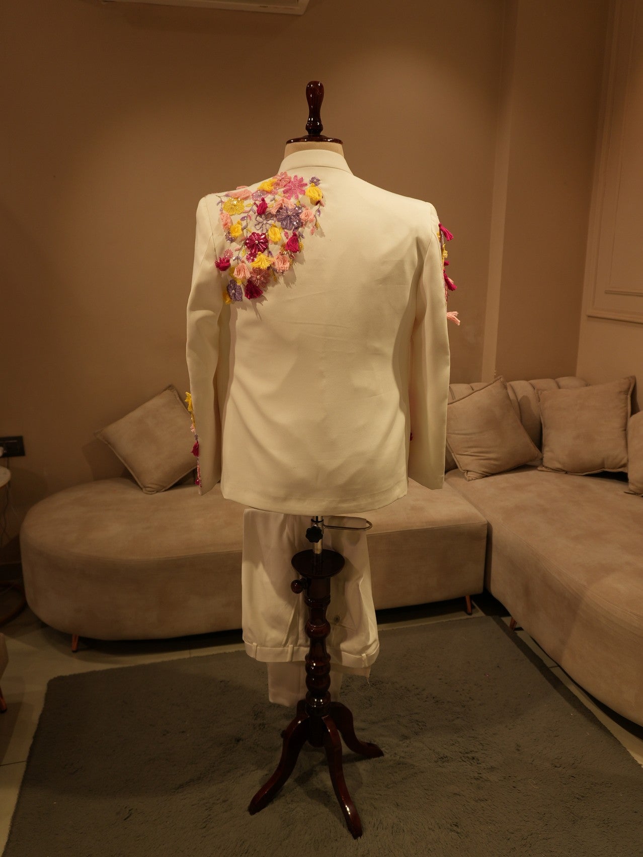 White embroidered mens indo western