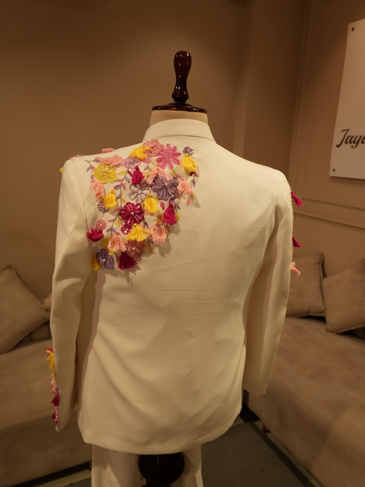 White embroidered mens indo western
